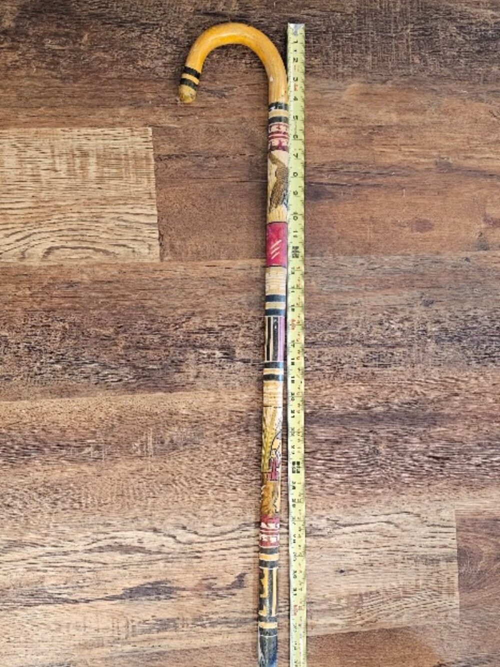 Hand Carved 35" Wood Walking Hiking Stick Cane Folk Art Mexico Mexican Aztec